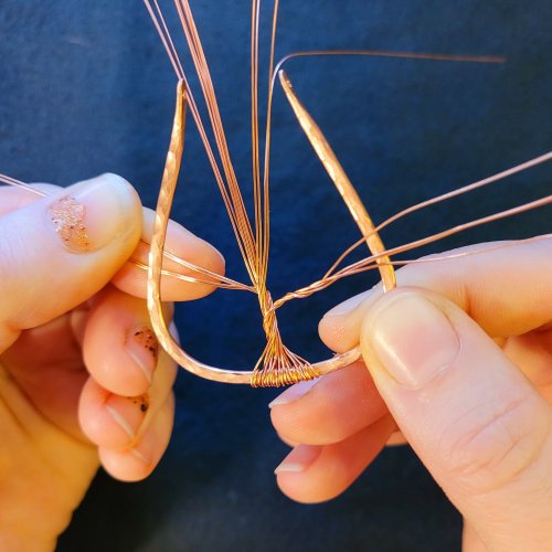 Jennifer Brooks's Rainbow Autumn Tree Earrings - , Contemporary Wire Jewelry, Dapping, Dapping Jewelry, How To Punch Holes, Hole Punching, Punch A Hole, Lashing, Wire Lashing, , tree of life earrings